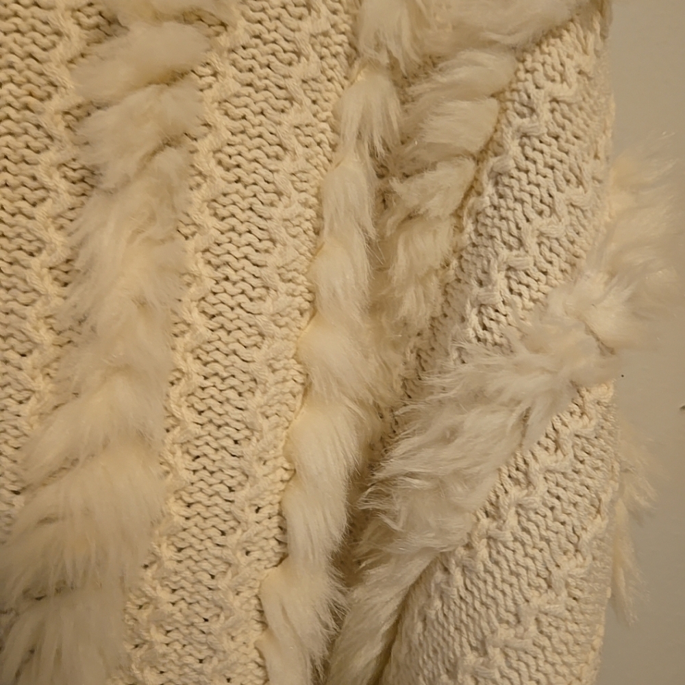 Joseph Ribkoff Sweater Poncho Faux Fur Trim Cotton Ivory S/M - Picture 2 of 5